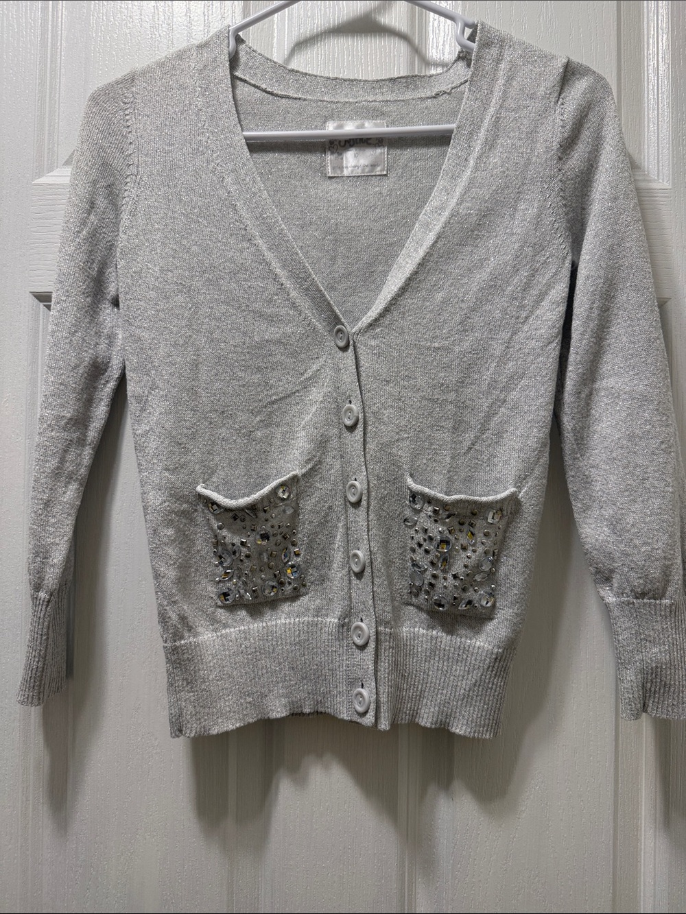 Justice Silver-Gray Embellished Pocket Cardigan